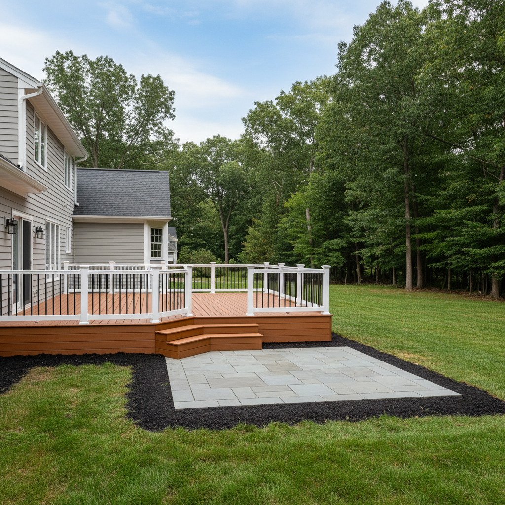 Completed deck construction work at a residential property in Milford, CT