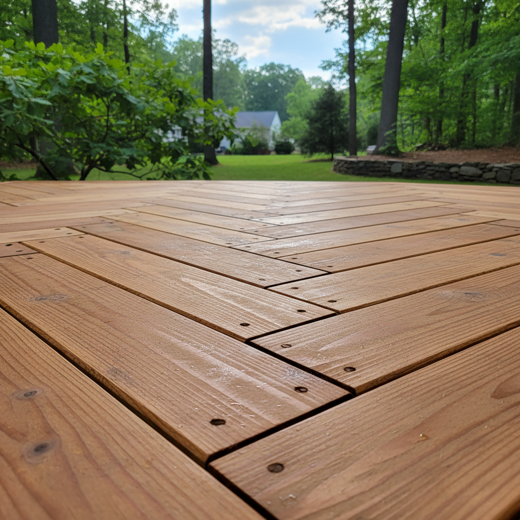 Completed wooden decks work at a residential property in Manchester, CT