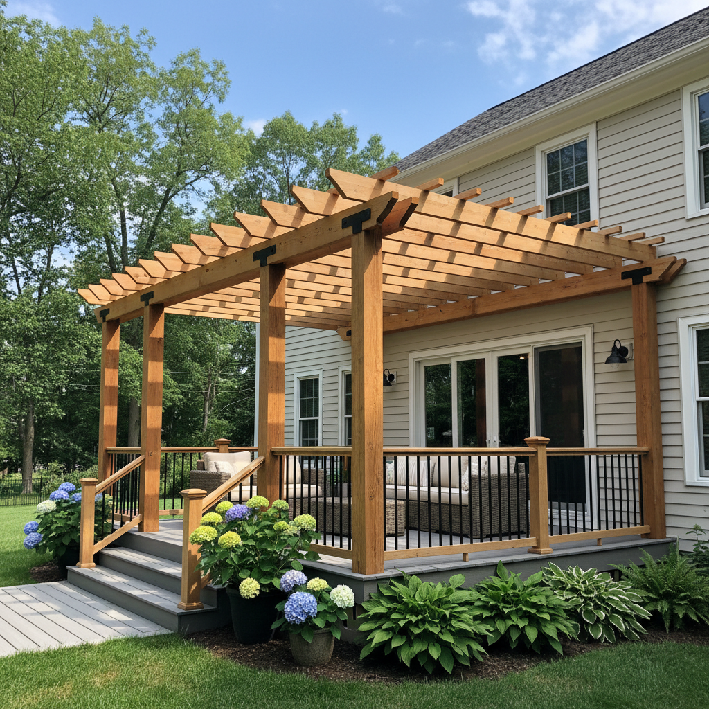 Completed pergola construction work at a residential property in New Haven, CT