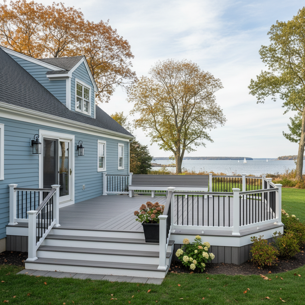Completed composite decks work at a residential property in Milford, CT