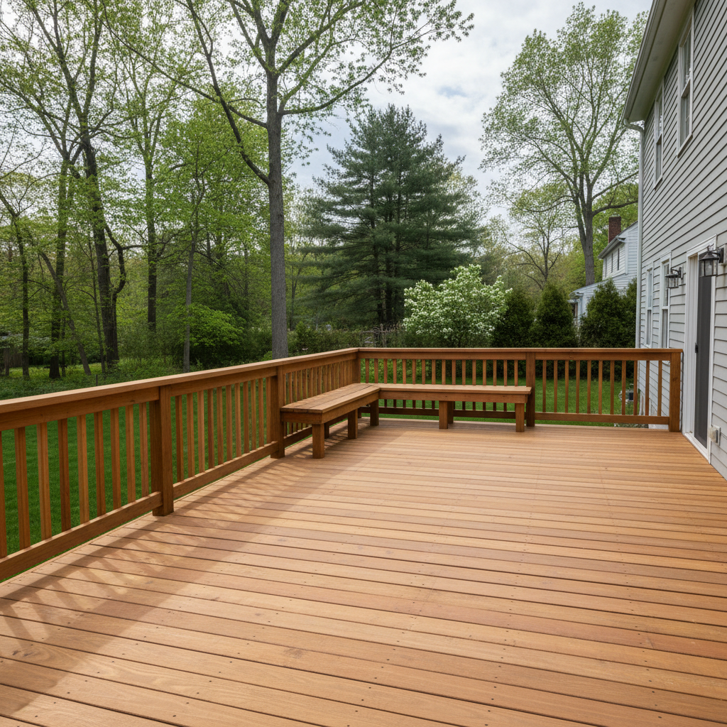 Completed wooden decks work at a residential property in Milford, CT