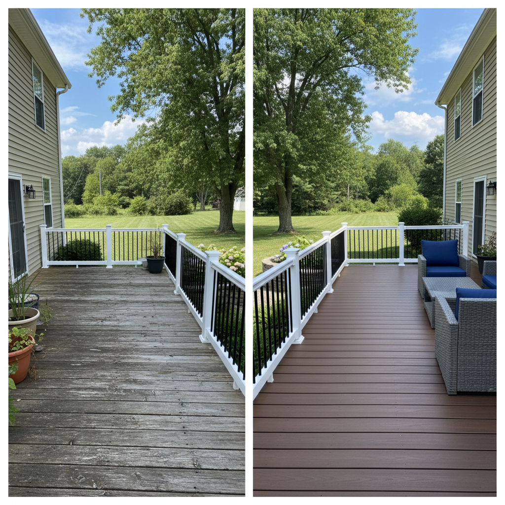 Completed composite decks work at a residential property in Manchester, CT
