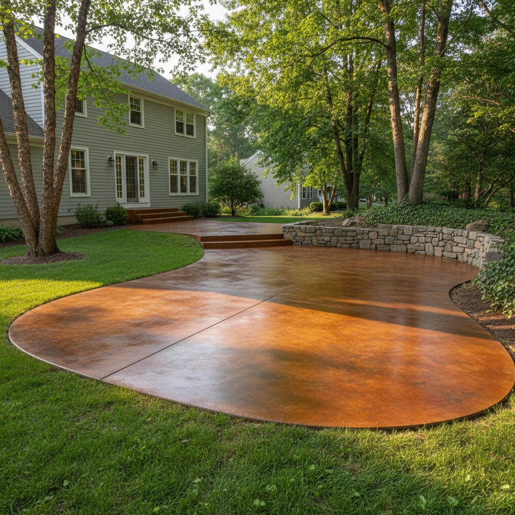 Completed concrete staining work at a residential property in East Haven, CT