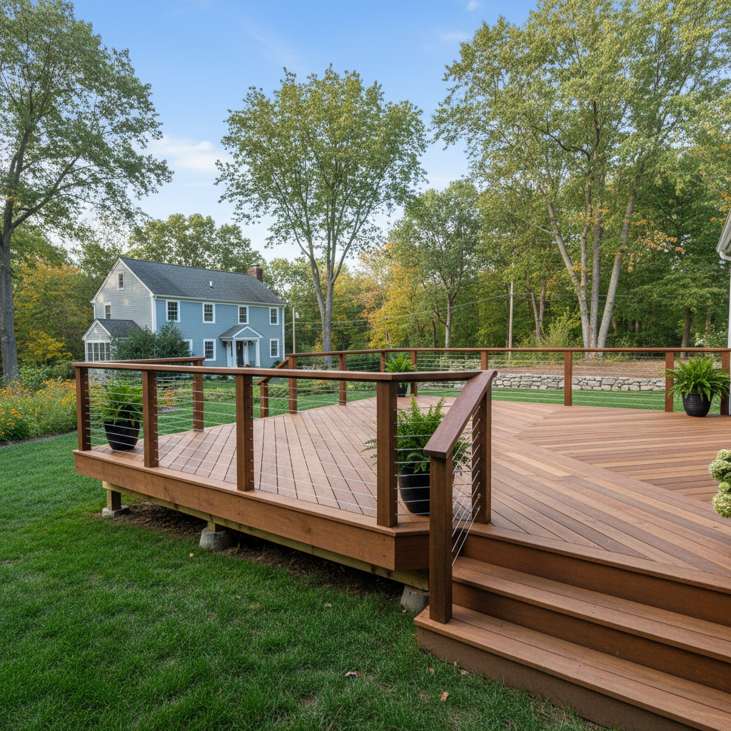 Completed deck railing installation work at a residential property in New Haven, CT