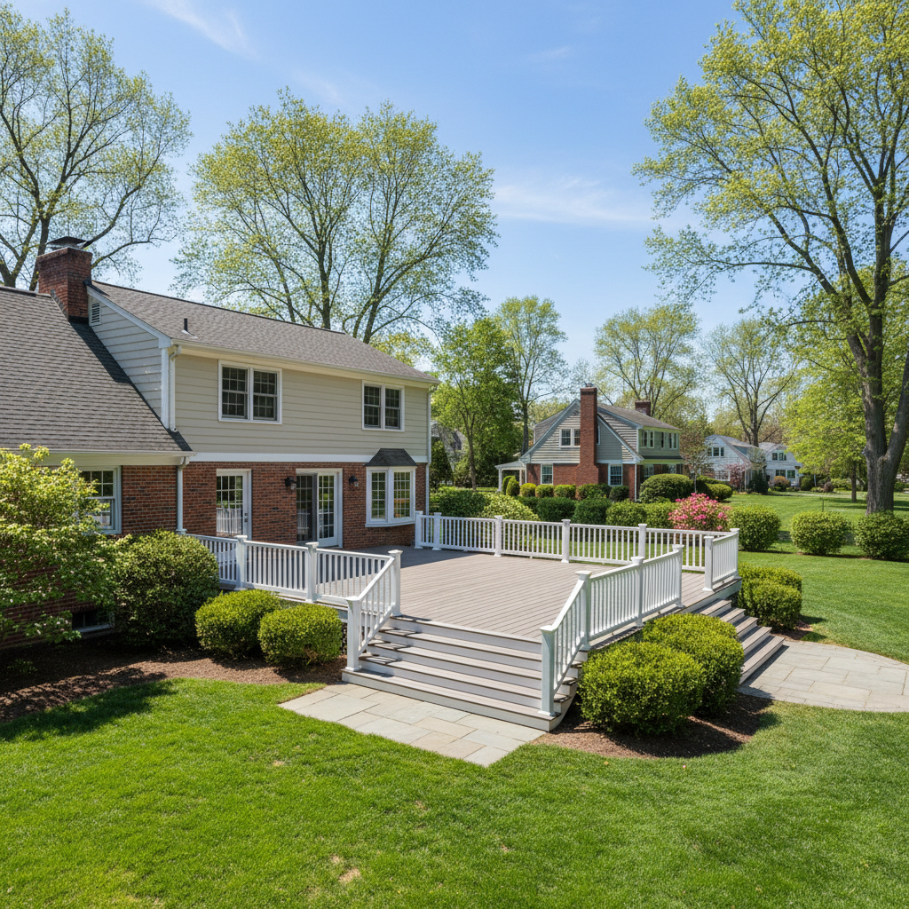 Completed composite decks work at a residential property in New Haven, CT