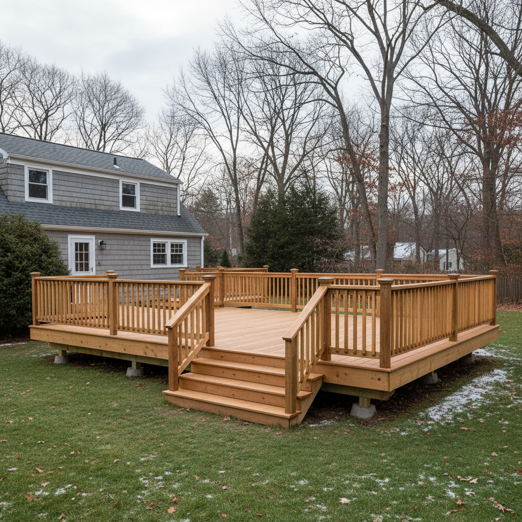Completed wooden decks work at a residential property in New Haven, CT