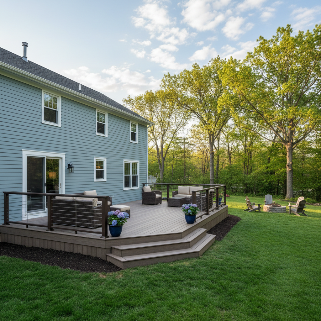 Completed composite decks work at a residential property in Manchester, CT