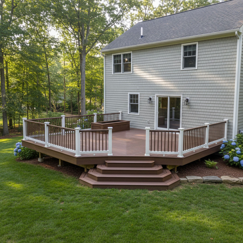 Completed trex decks work at a residential property in Milford, CT
