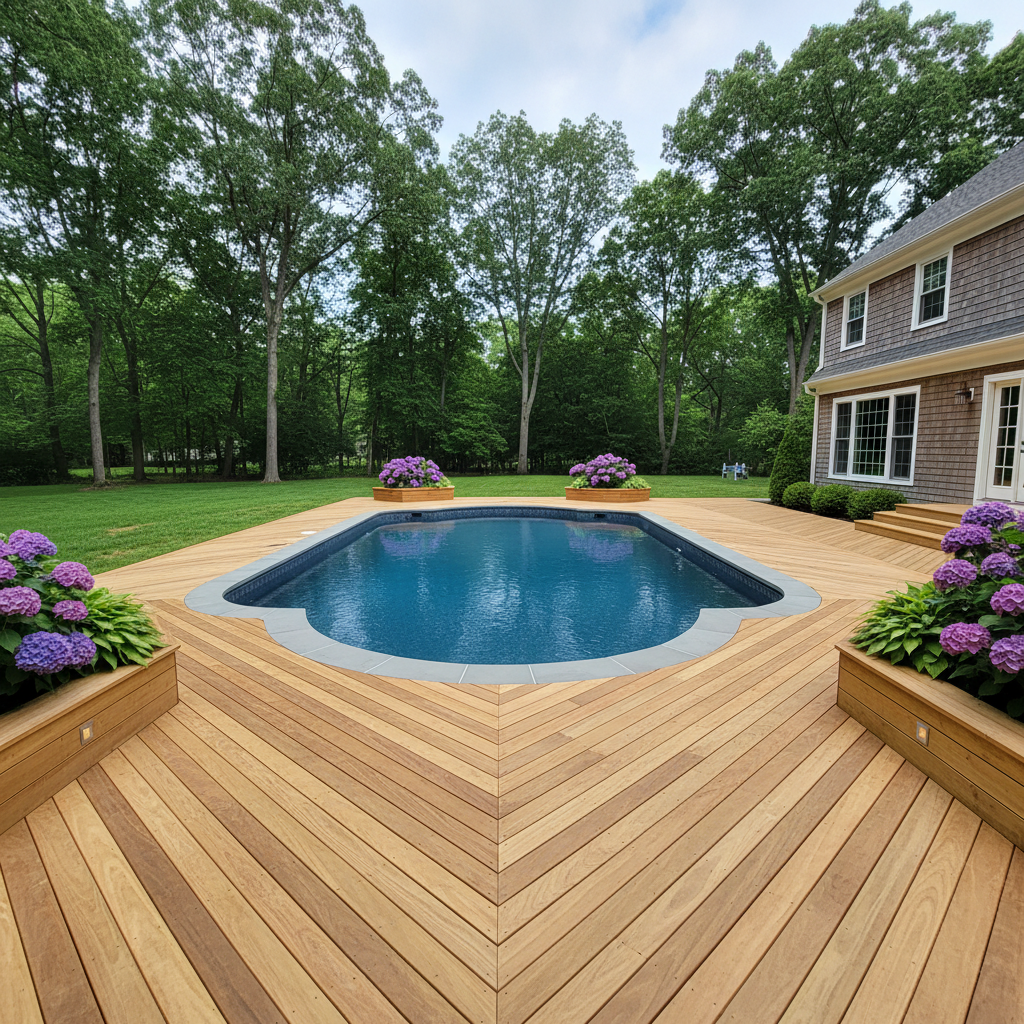 Completed pool decks work at a residential property in New Haven, CT