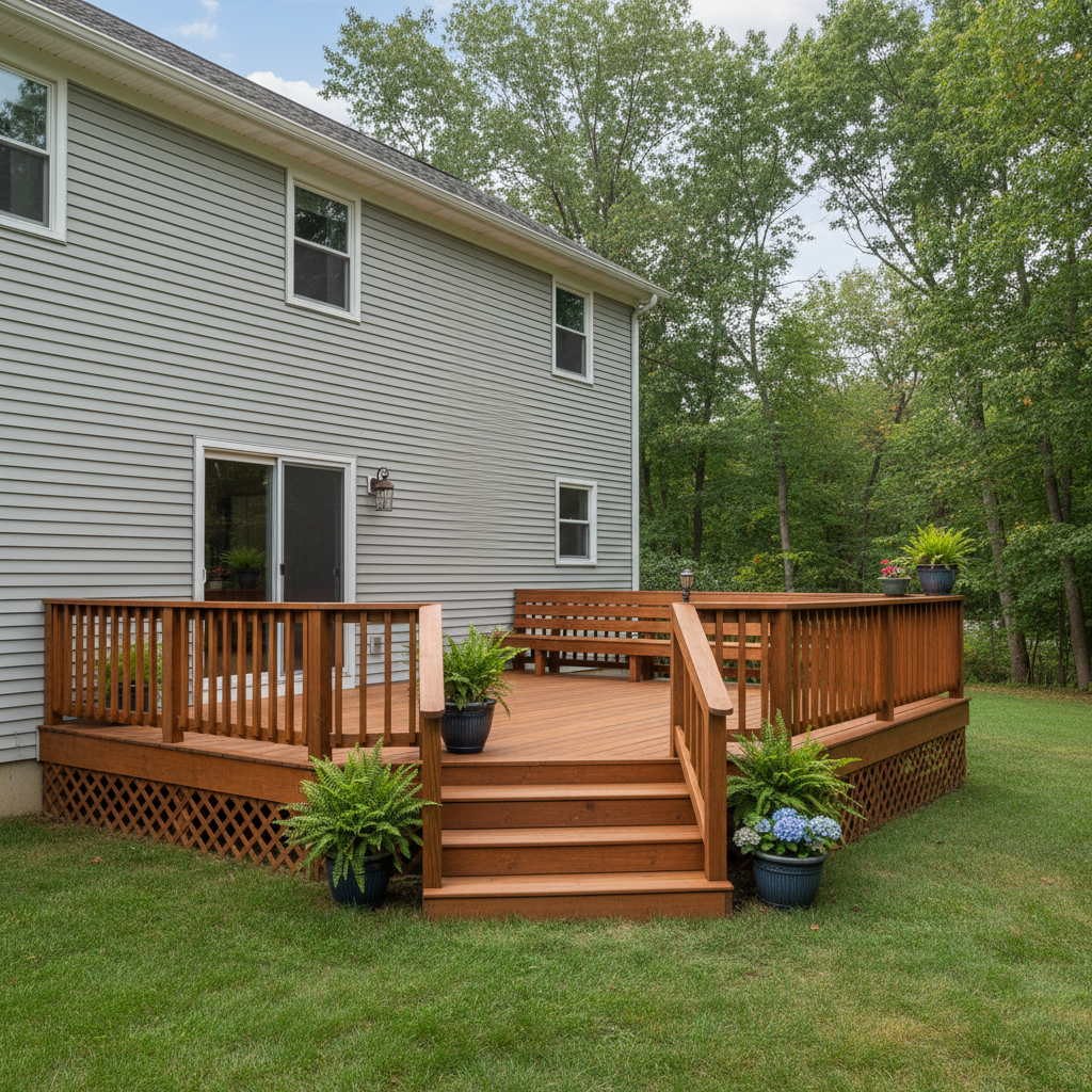 Completed deck construction work at a residential property in Manchester, CT