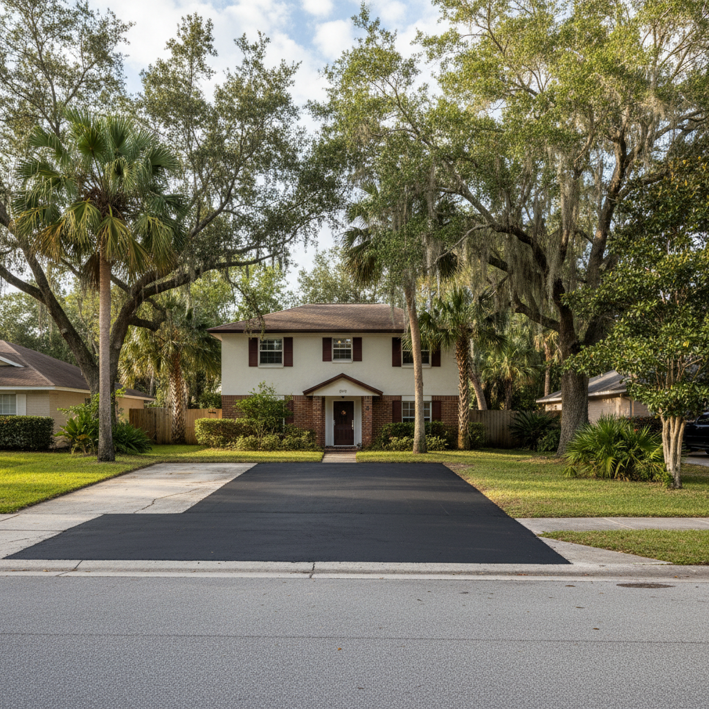 Completed asphalt patching work at a residential property in Jacksonville, FL