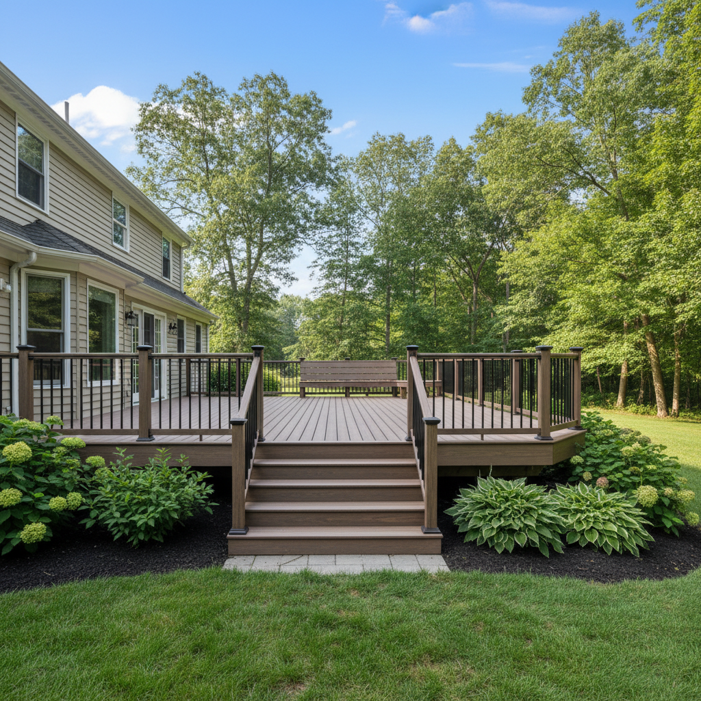 Completed composite decks work at a residential property in Milford, CT