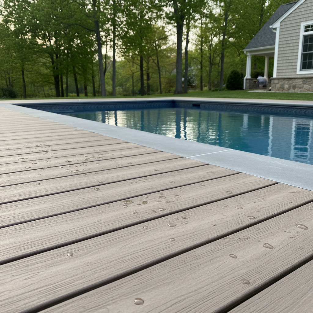 Completed pool decks work at a residential property in Milford, CT