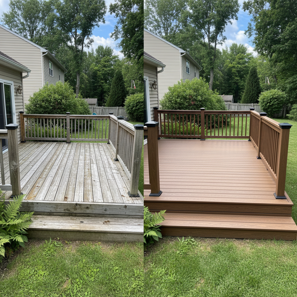 Completed composite decks work at a residential property in Manchester, CT