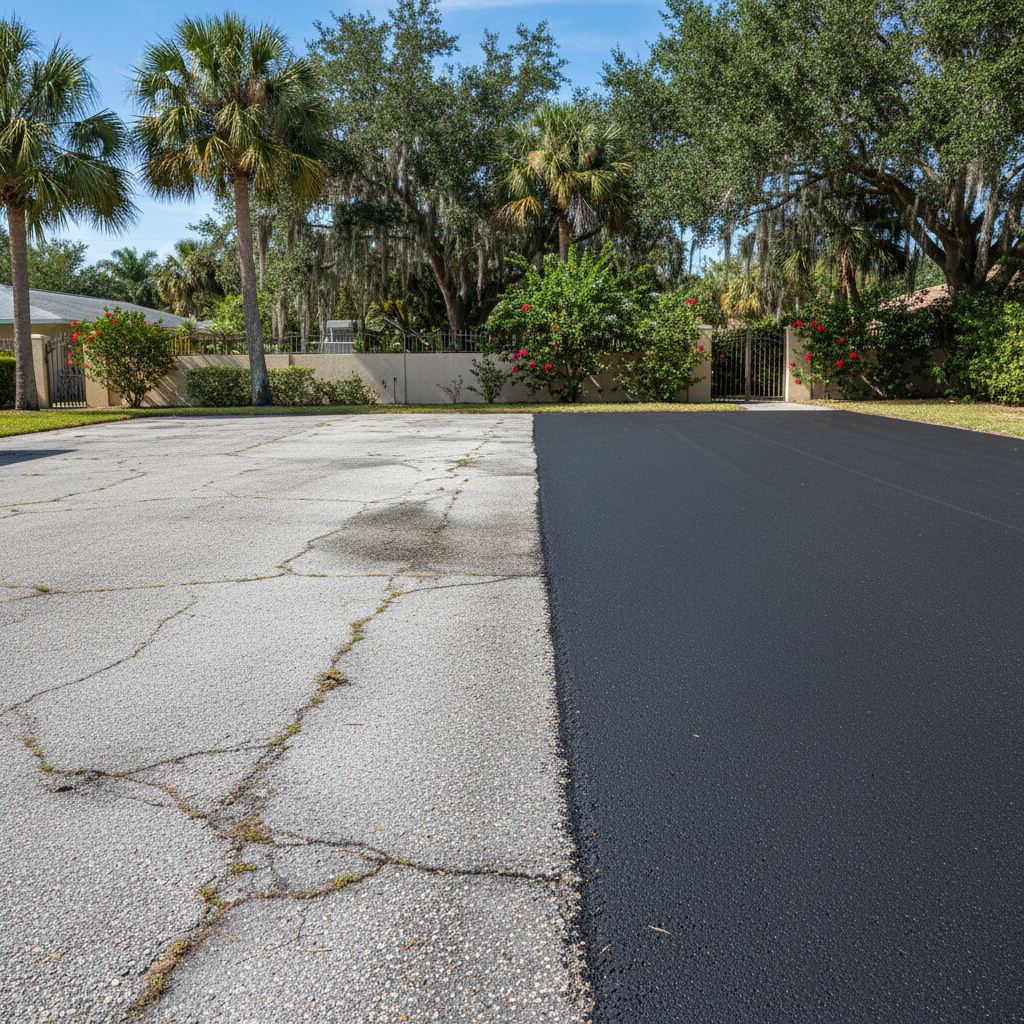 Completed parking lot paving work at a residential property in Jacksonville, FL