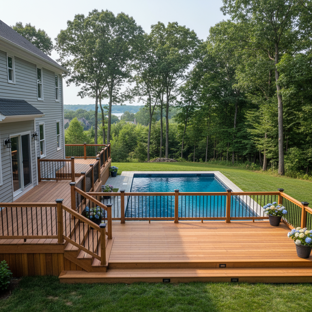 Completed pool decks work at a residential property in Milford, CT