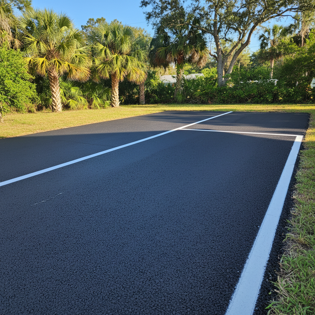 Completed asphalt striping work at a residential property in St James City, FL