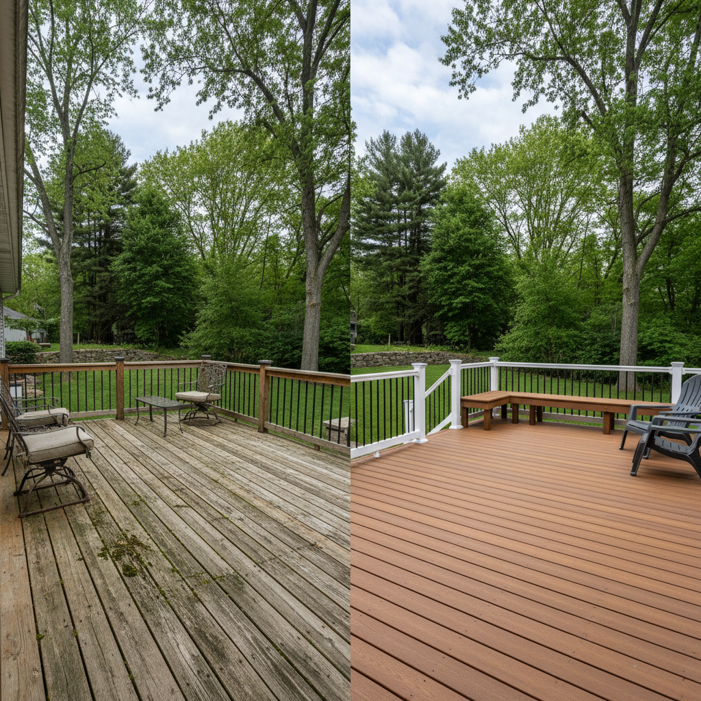 Completed trex decks work at a residential property in Manchester, CT