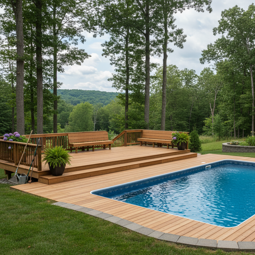Completed pool decks work at a residential property in Manchester, CT
