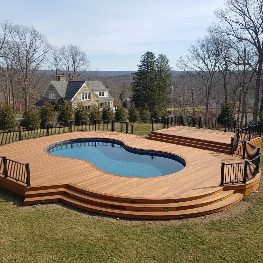 Completed pool decks work at a residential property in New Haven, CT