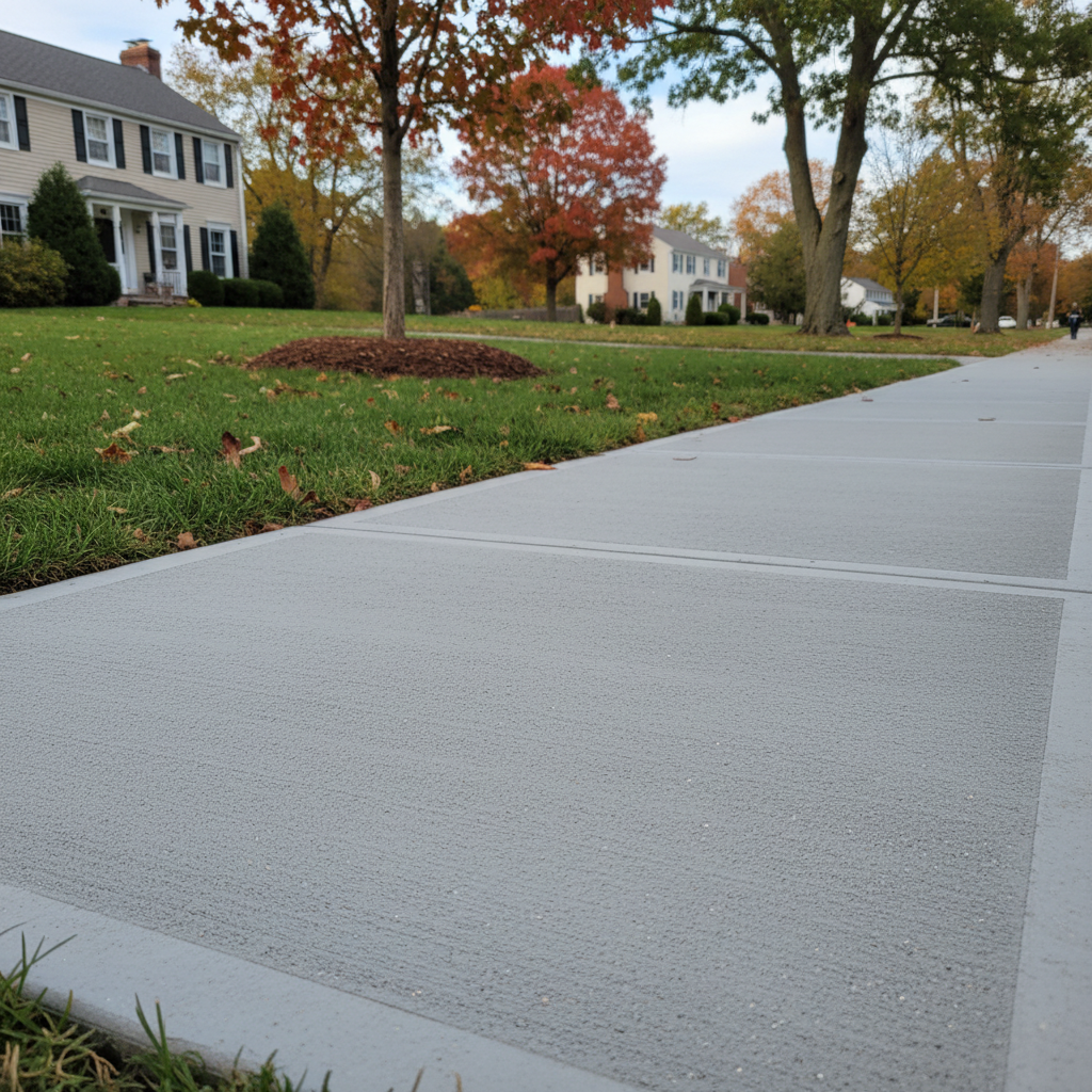 Completed concrete sidewalks work at a residential property in Manchester, CT