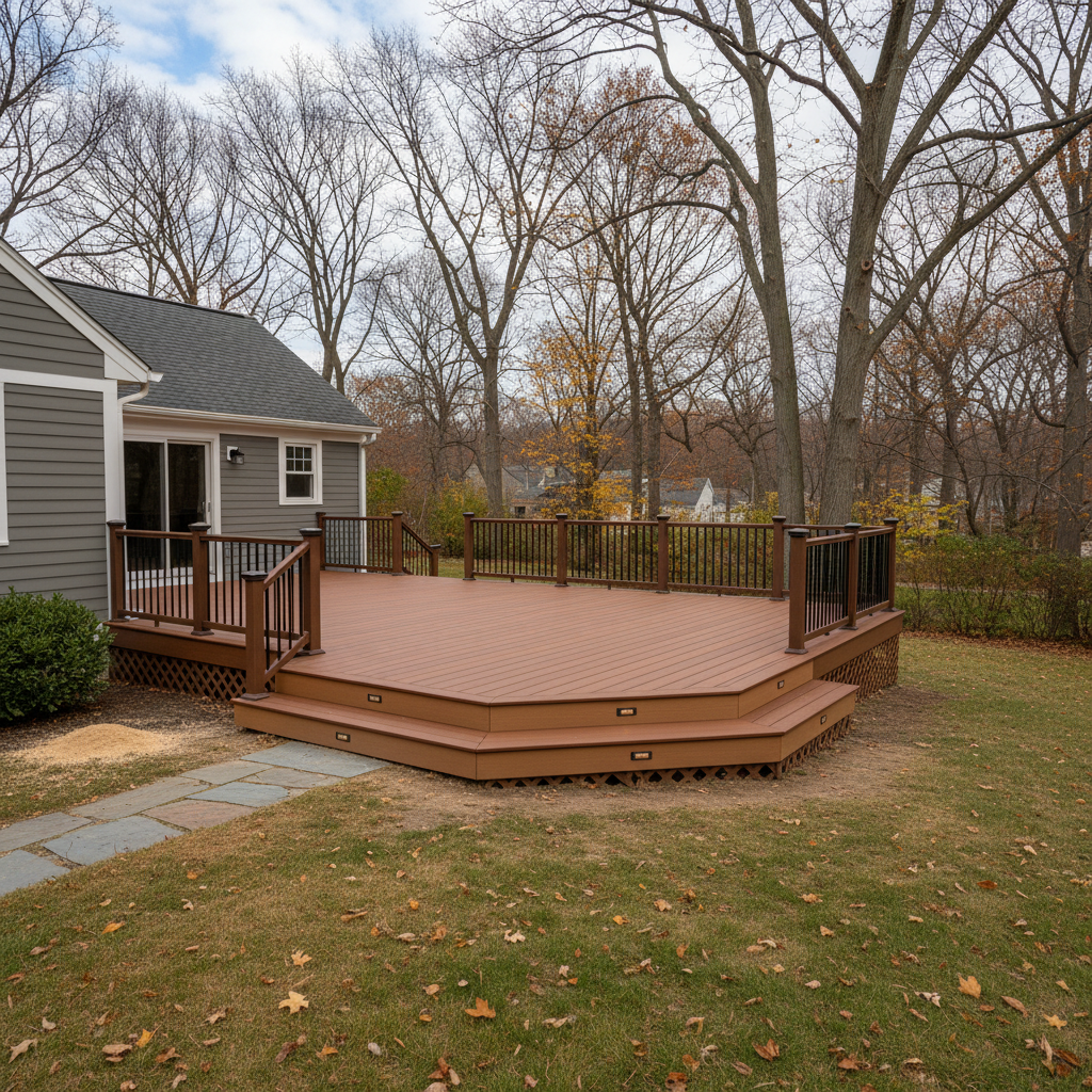 Completed trex decks work at a residential property in New Haven, CT