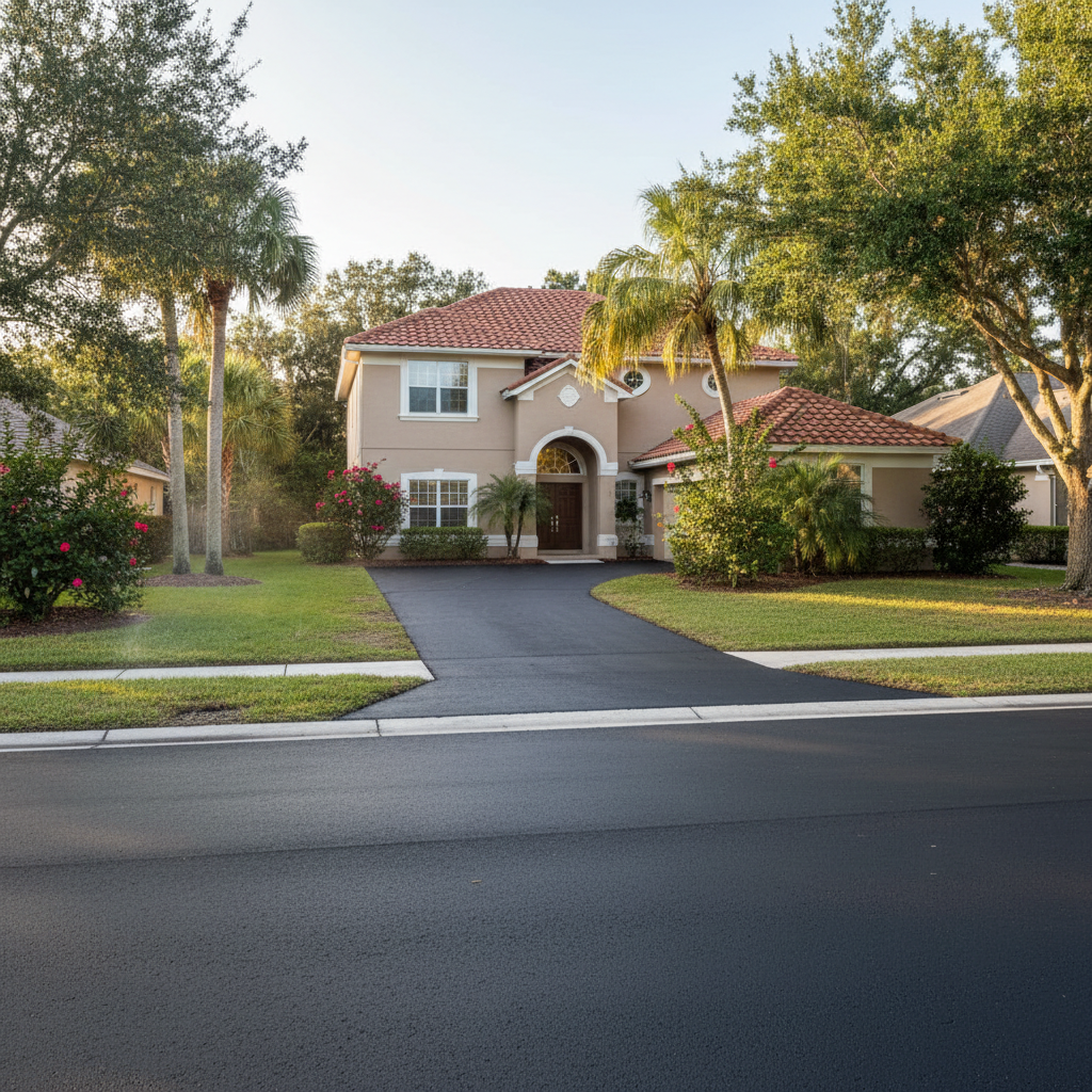 Completed asphalt paving work at a residential property in Daytona Beach, FL