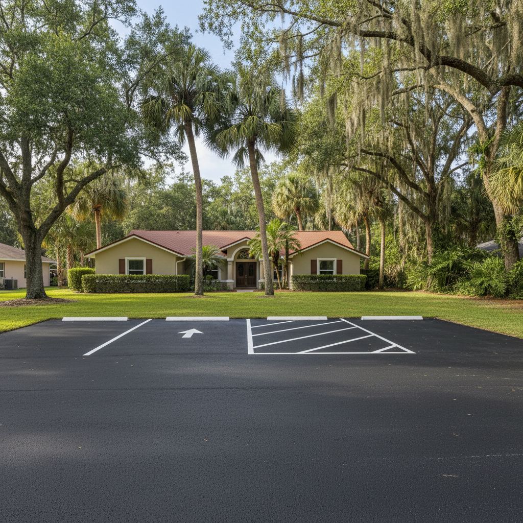 Completed asphalt striping work at a residential property in Jacksonville, FL