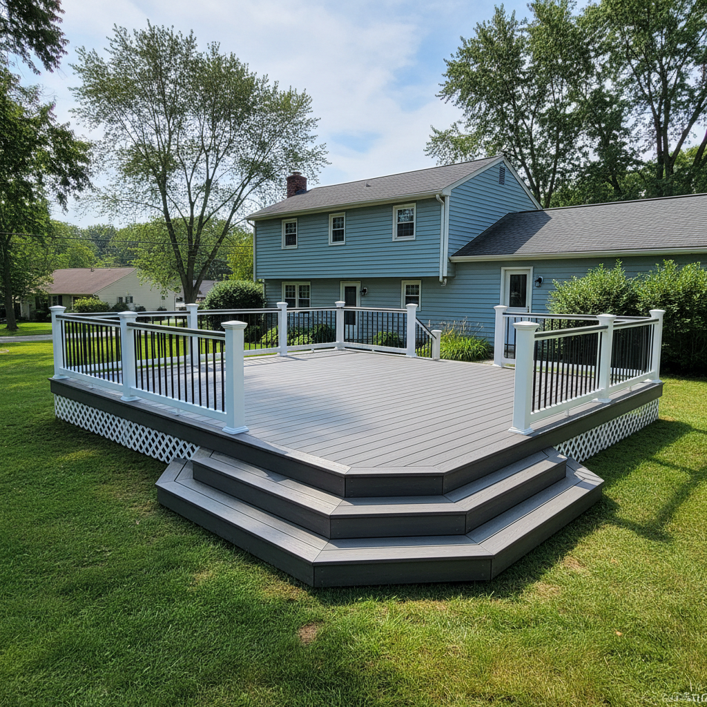 Completed trex decks work at a residential property in Manchester, CT