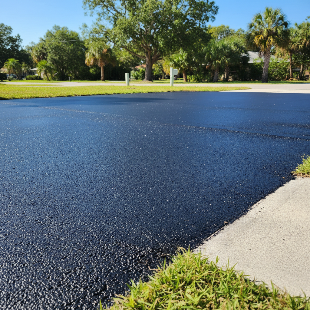 Completed asphalt sealcoating work at a residential property in St James City, FL
