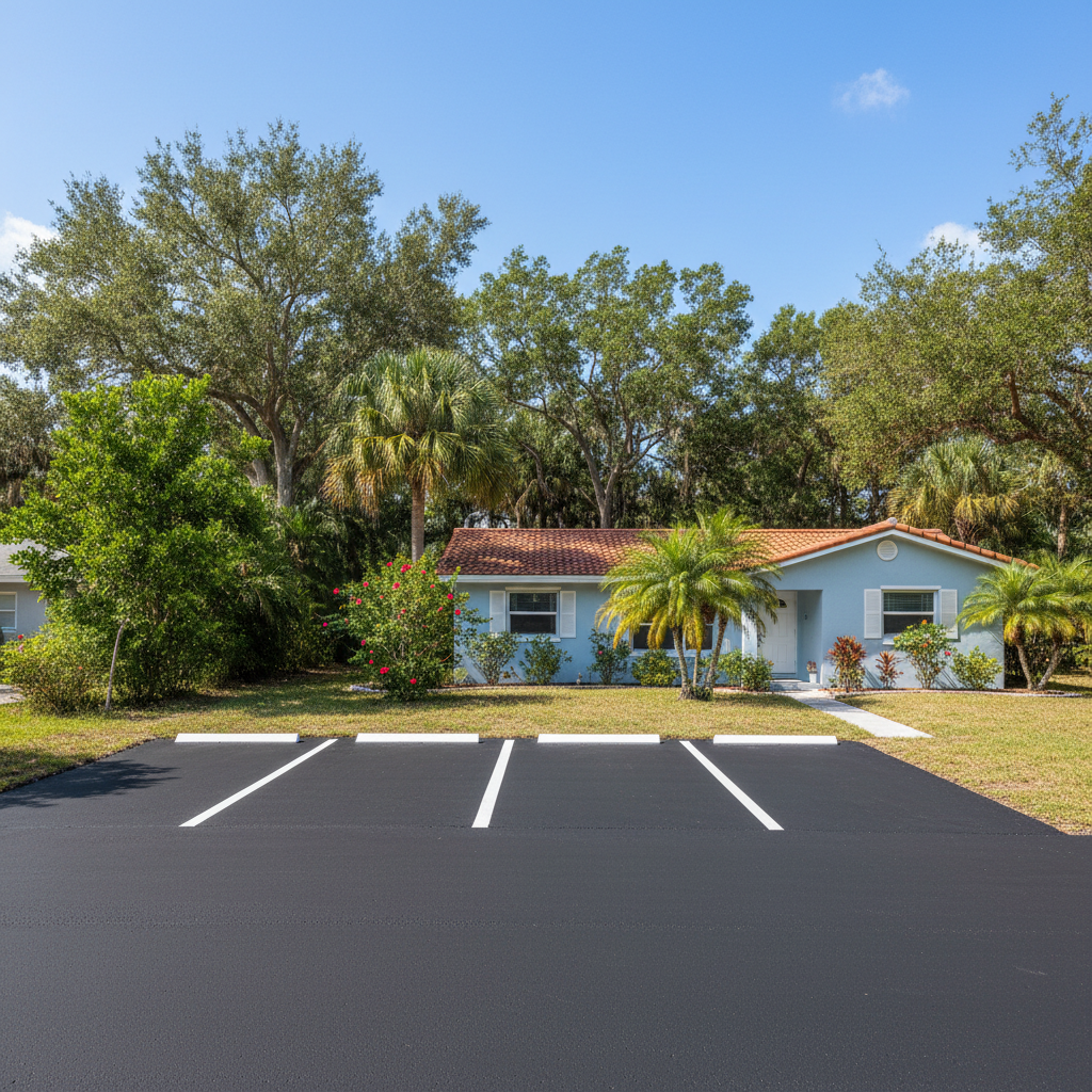 Completed asphalt striping work at a residential property in St James City, FL