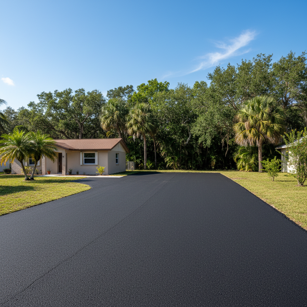 Completed asphalt paving work at a residential property in Daytona Beach, FL