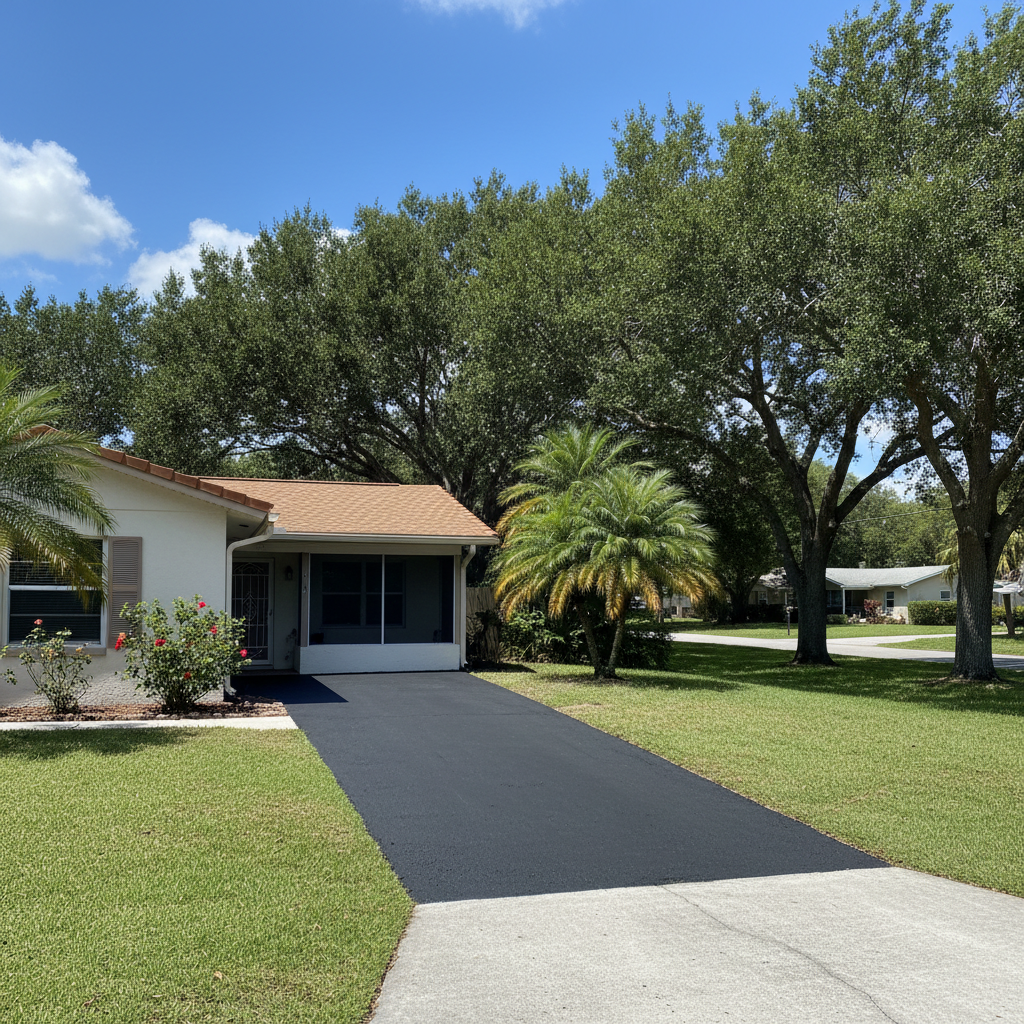 Completed asphalt sealcoating work at a residential property in Jacksonville, FL