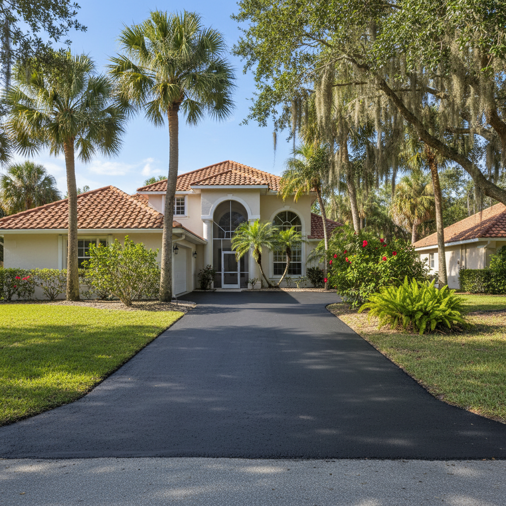 Completed residential asphalt work at a residential property in Daytona Beach, FL