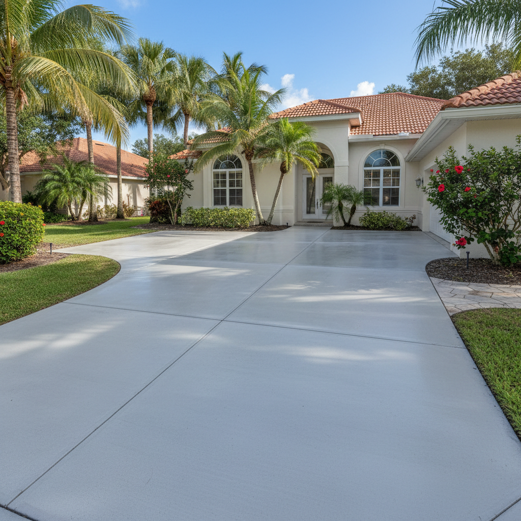 Completed concrete repair work at a residential property in Lehigh Acres, FL