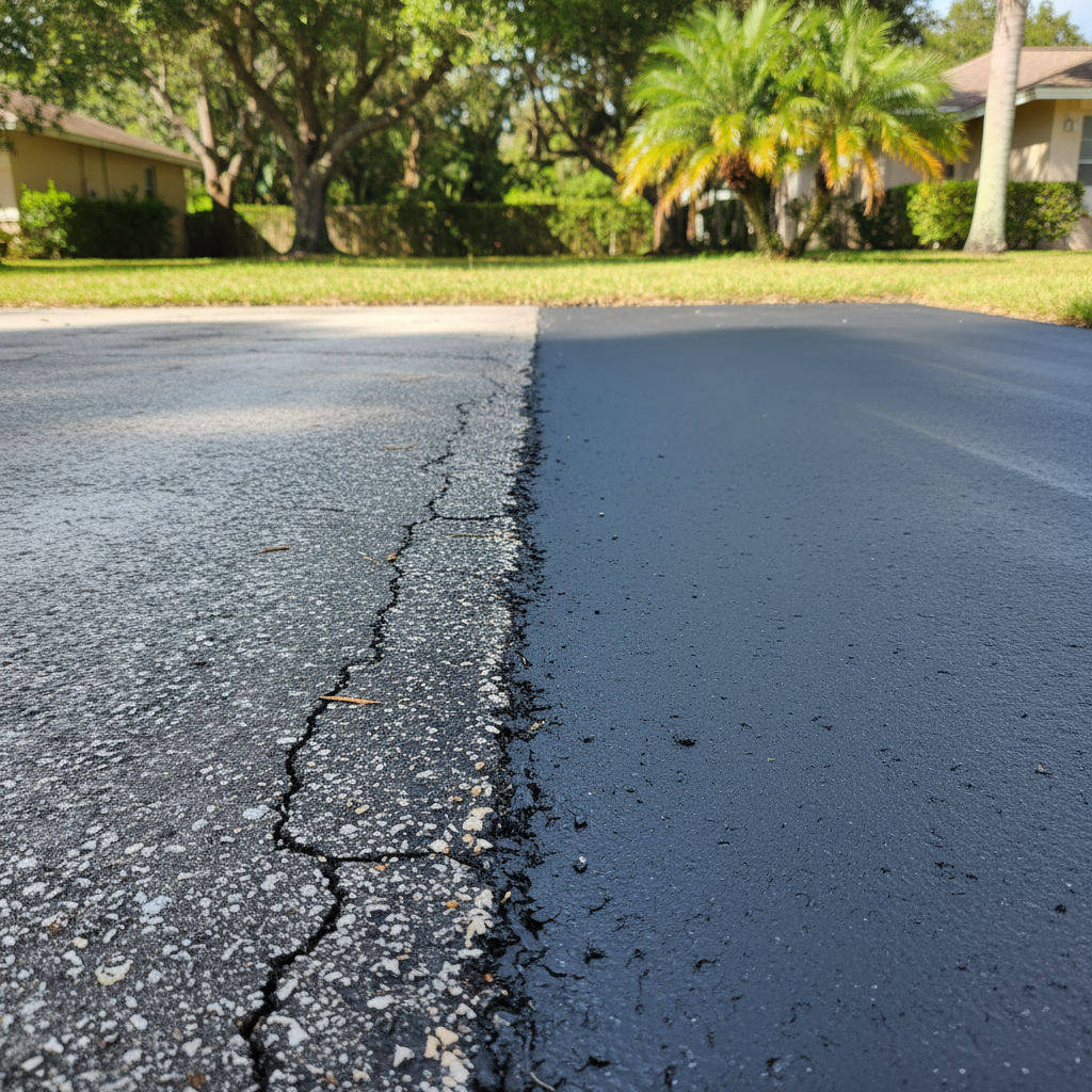 Completed asphalt repair work at a residential property in NEW PRT RCHY, FL