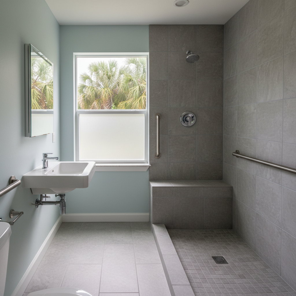 Completed handicap accessible bathrooms work at a residential property in Panama City, FL