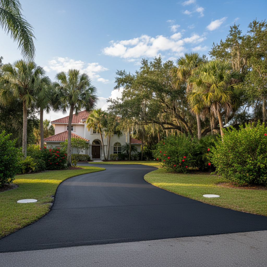 Completed residential asphalt work at a residential property in Daytona Beach, FL