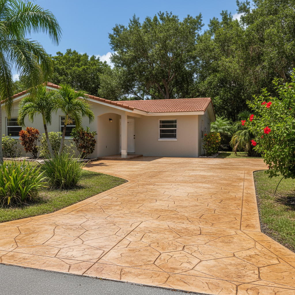 Completed decorative concrete work at a residential property in Miramar, FL