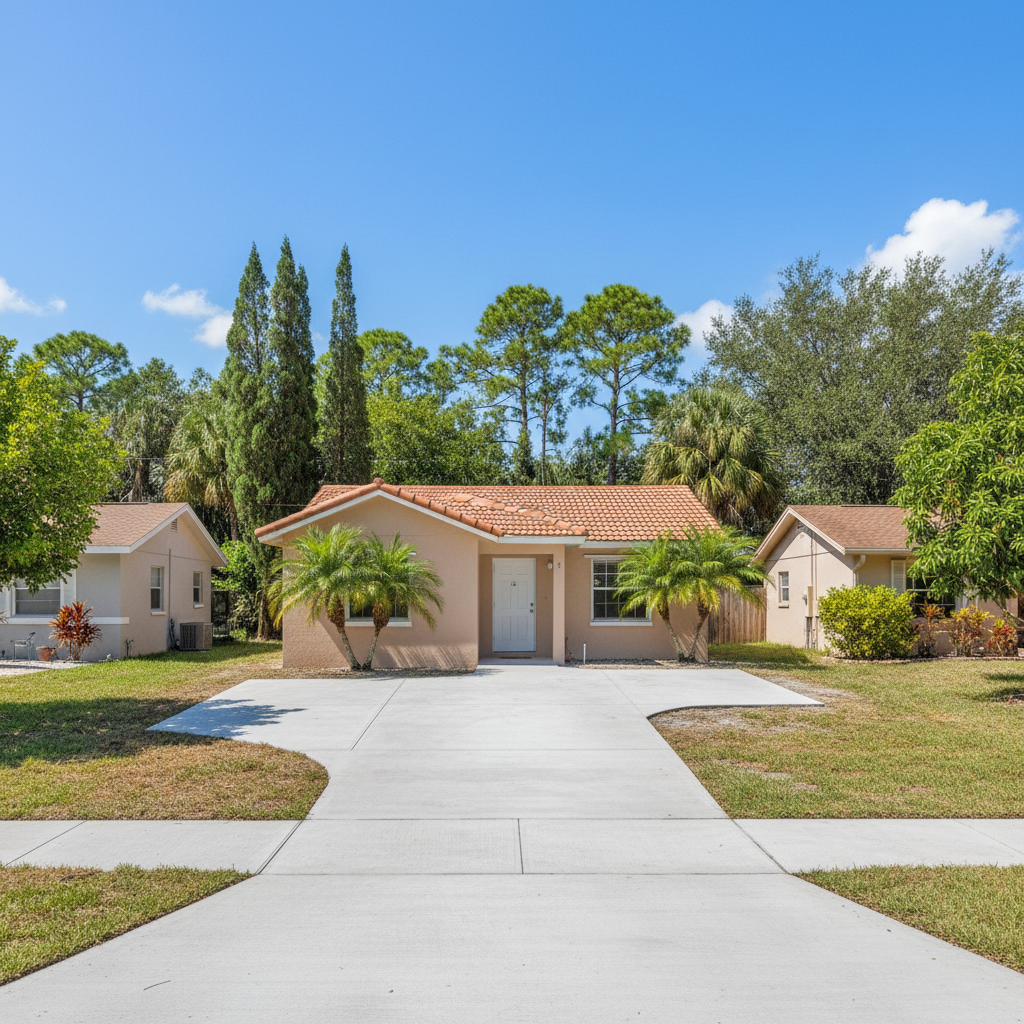Completed concrete flatwork work at a residential property in Lehigh Acres, FL