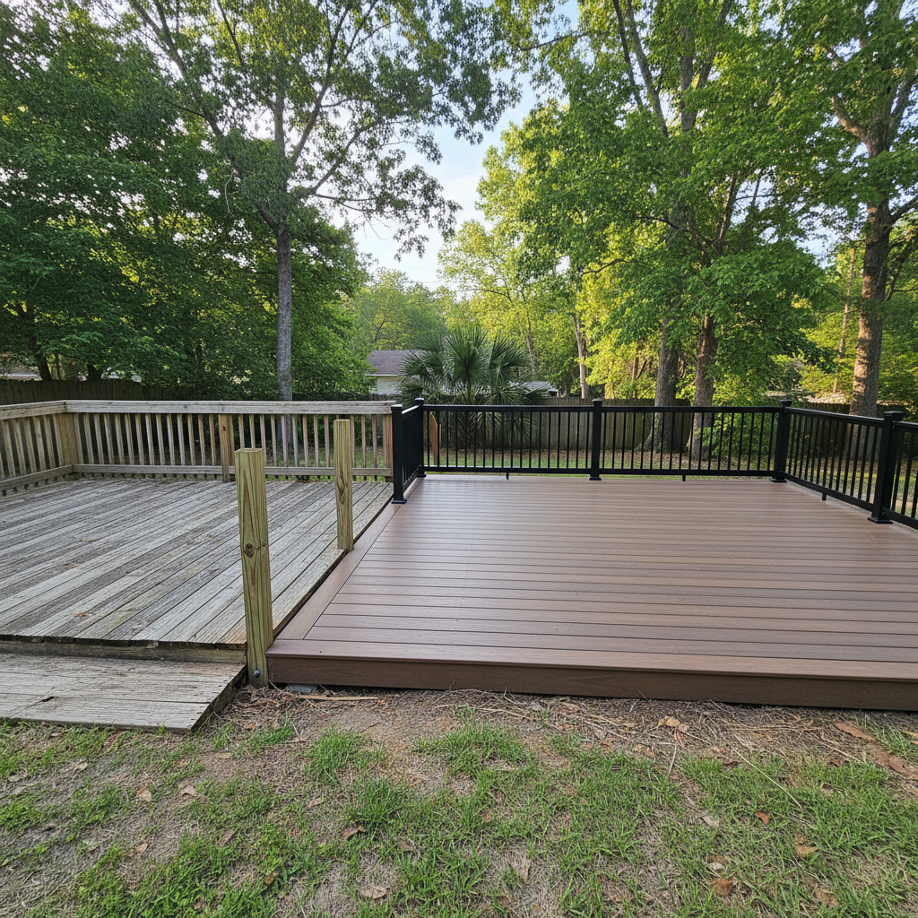 Completed composite decks work at a residential property in Clio, AL