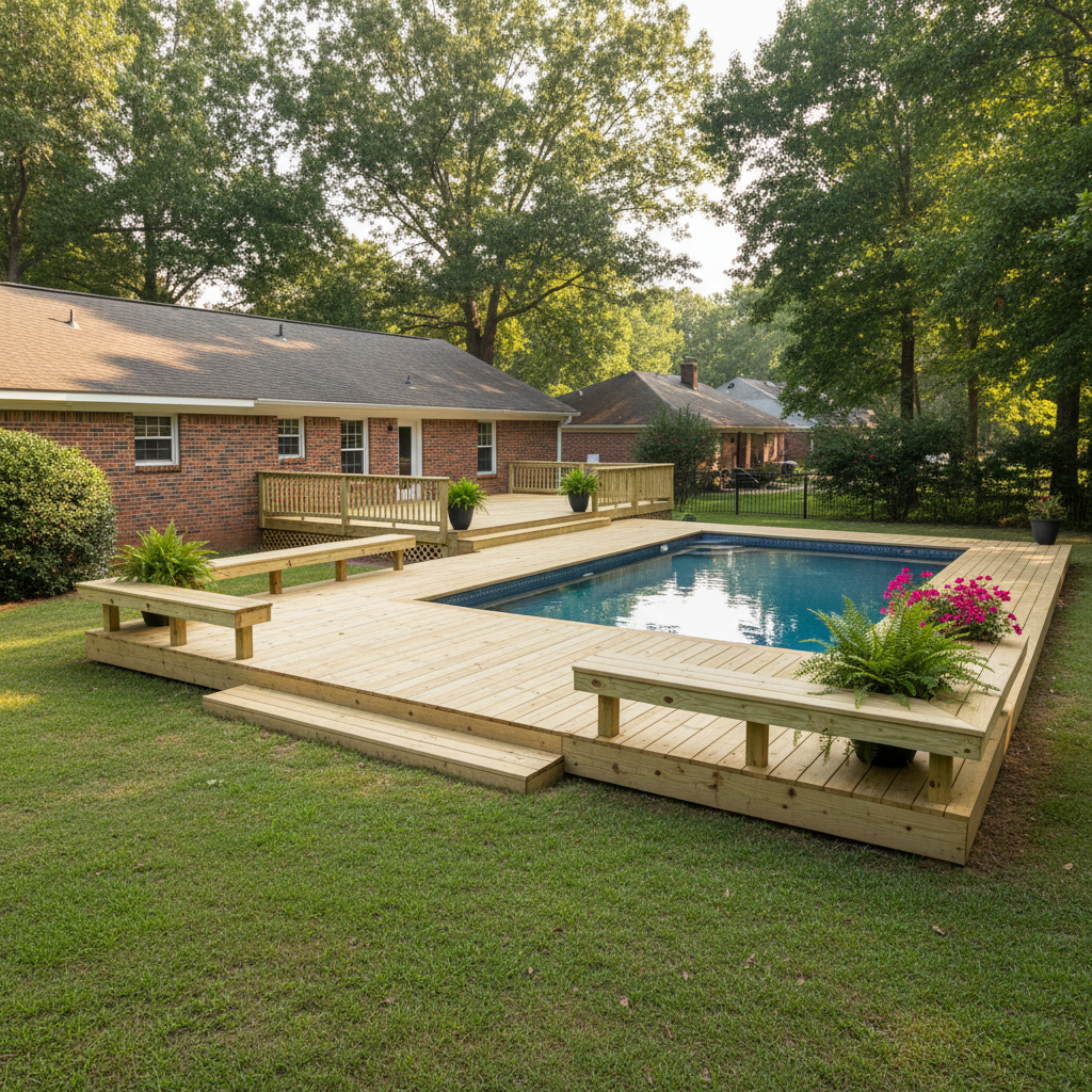 Completed pool decks work at a residential property in Clio, AL