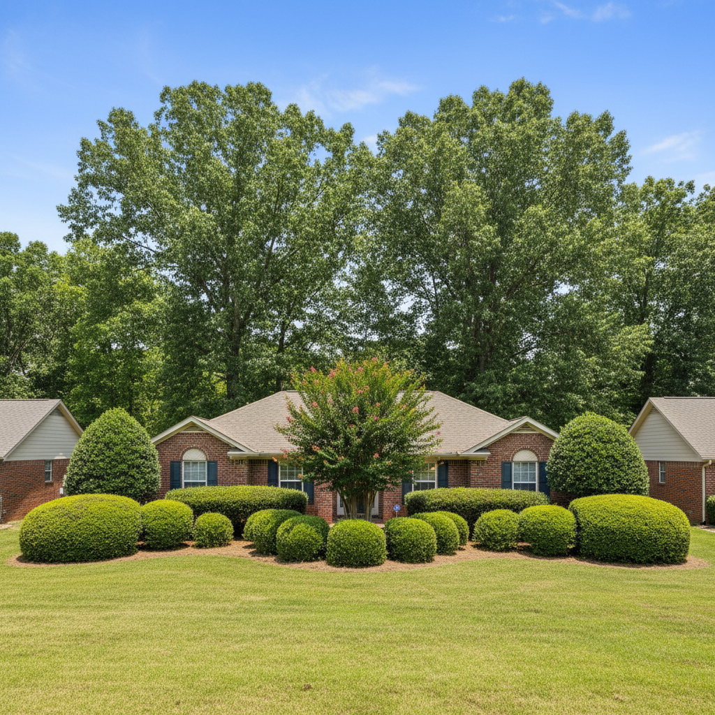 Completed shrub & bush trimming work at a residential property in Huntsville, AL