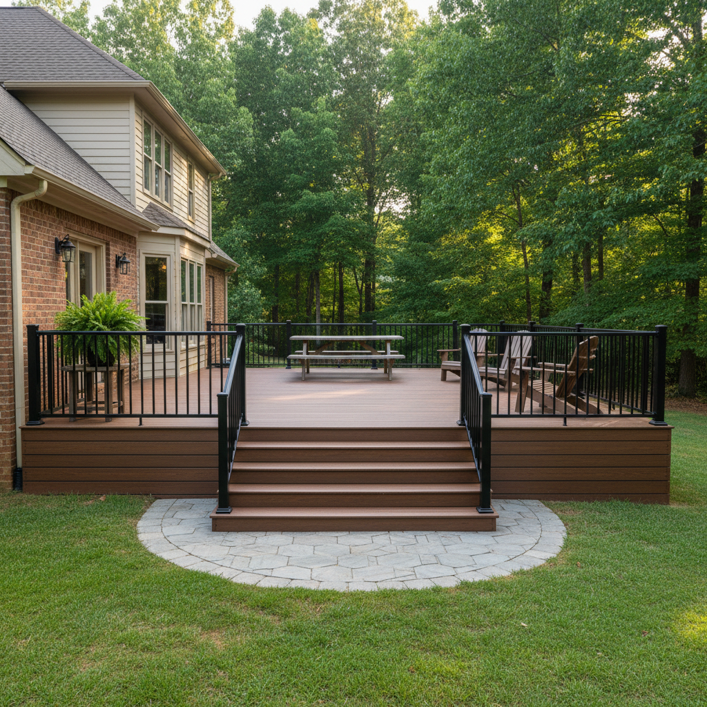 Completed trex decks work at a residential property in Clio, AL