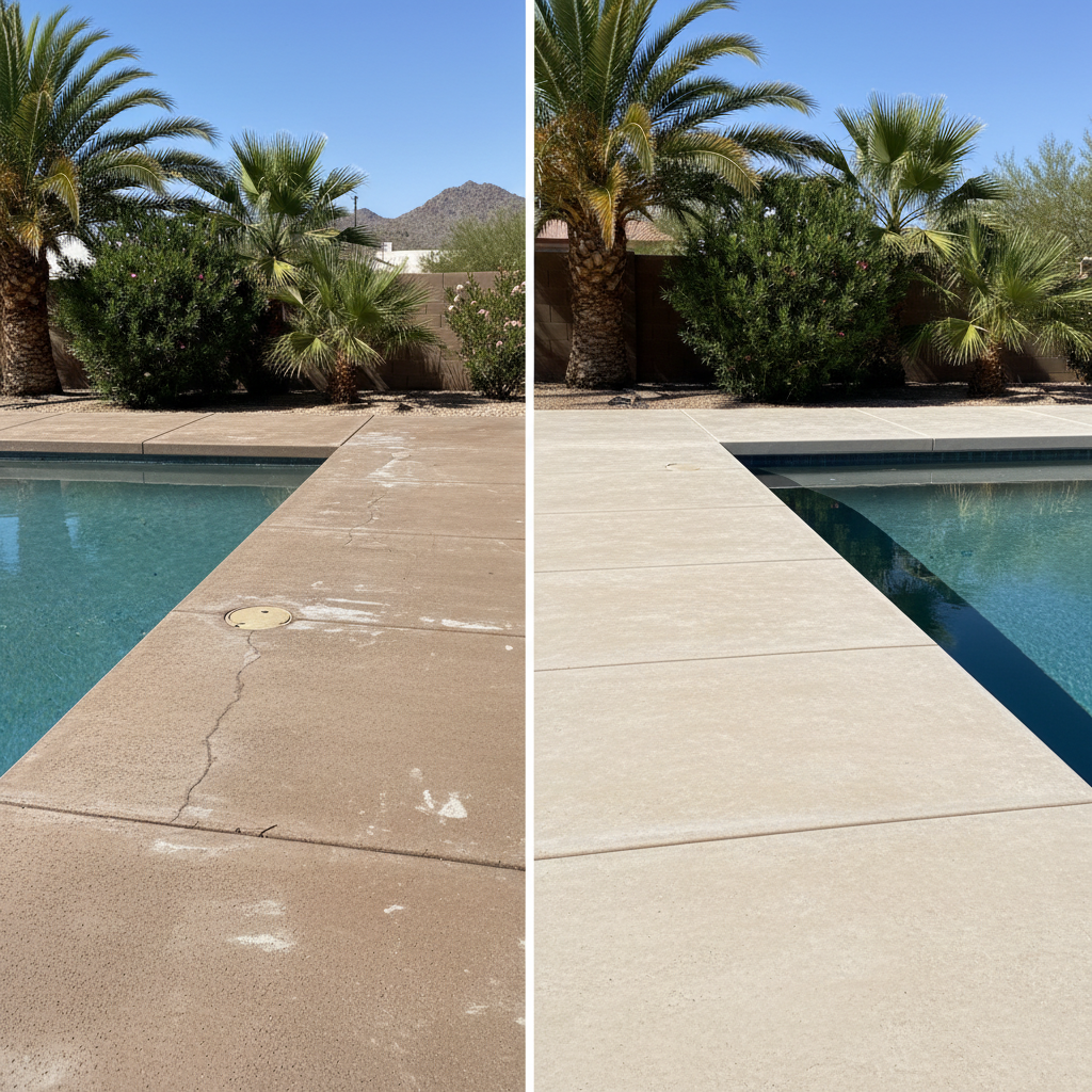 Completed pool decks work at a residential property in Coolidge, AZ