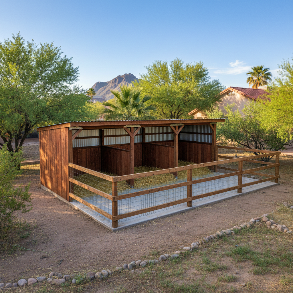 Completed livestock shelters work at a residential property in Scottsdale, AZ