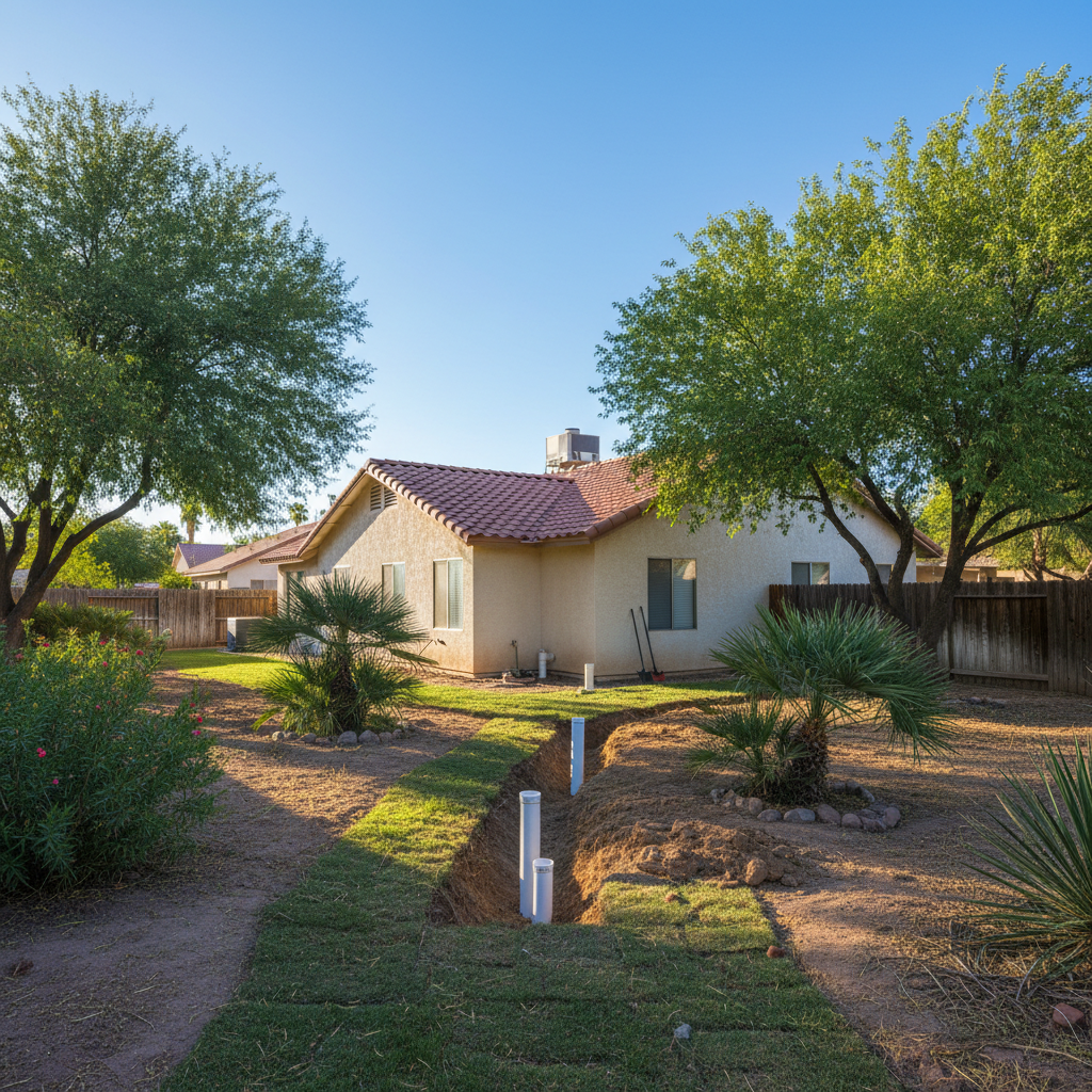 Completed sewer line repair work at a residential property in Chandler, AZ