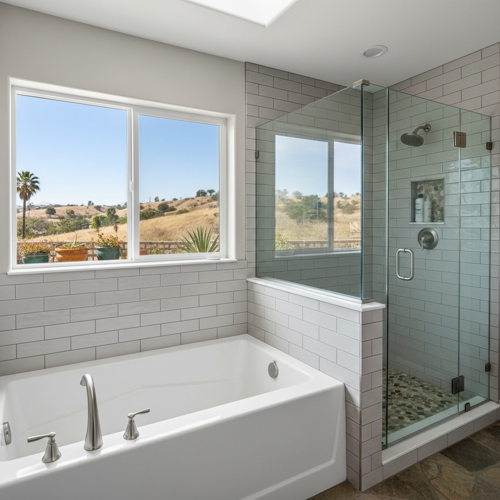 Completed bathtub and shower installation work at a residential property in Santa Clarita, CA