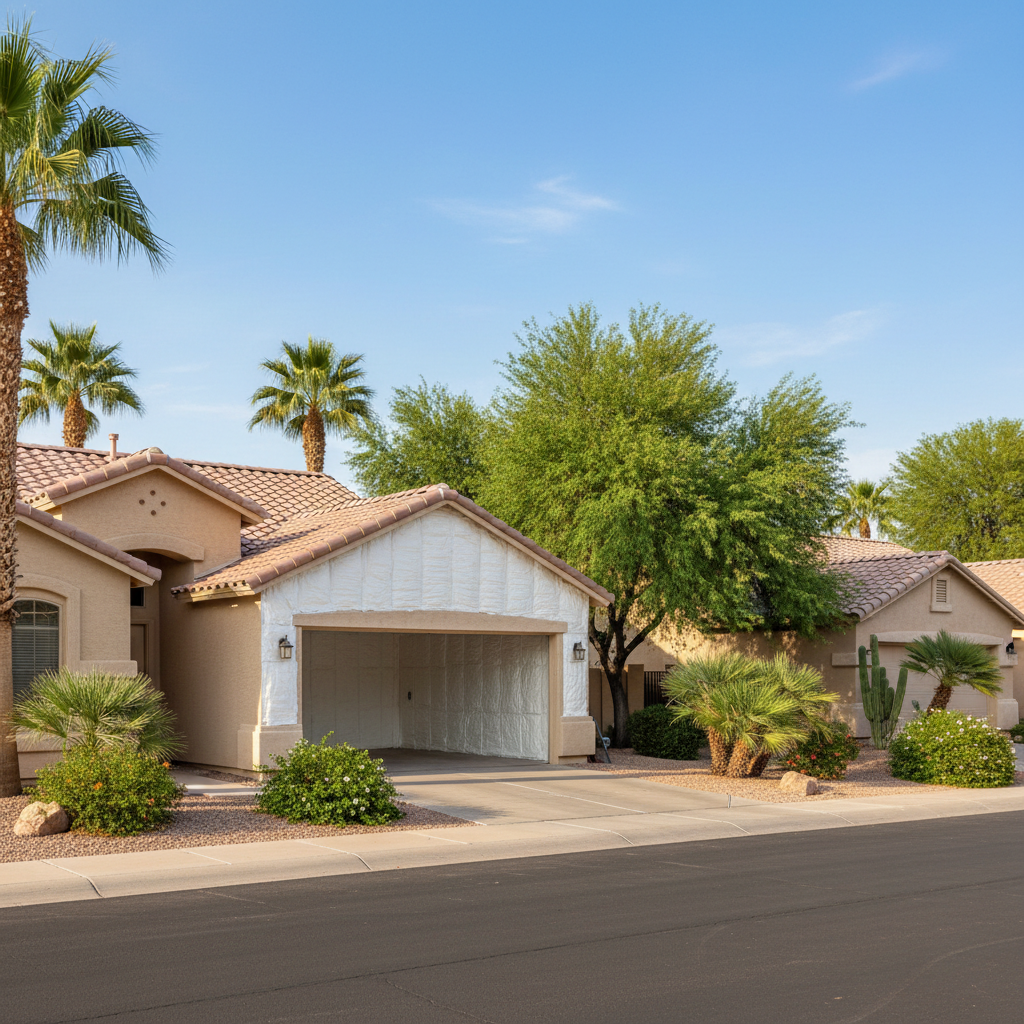 Completed garage insulation work at a residential property in Mesa, AZ