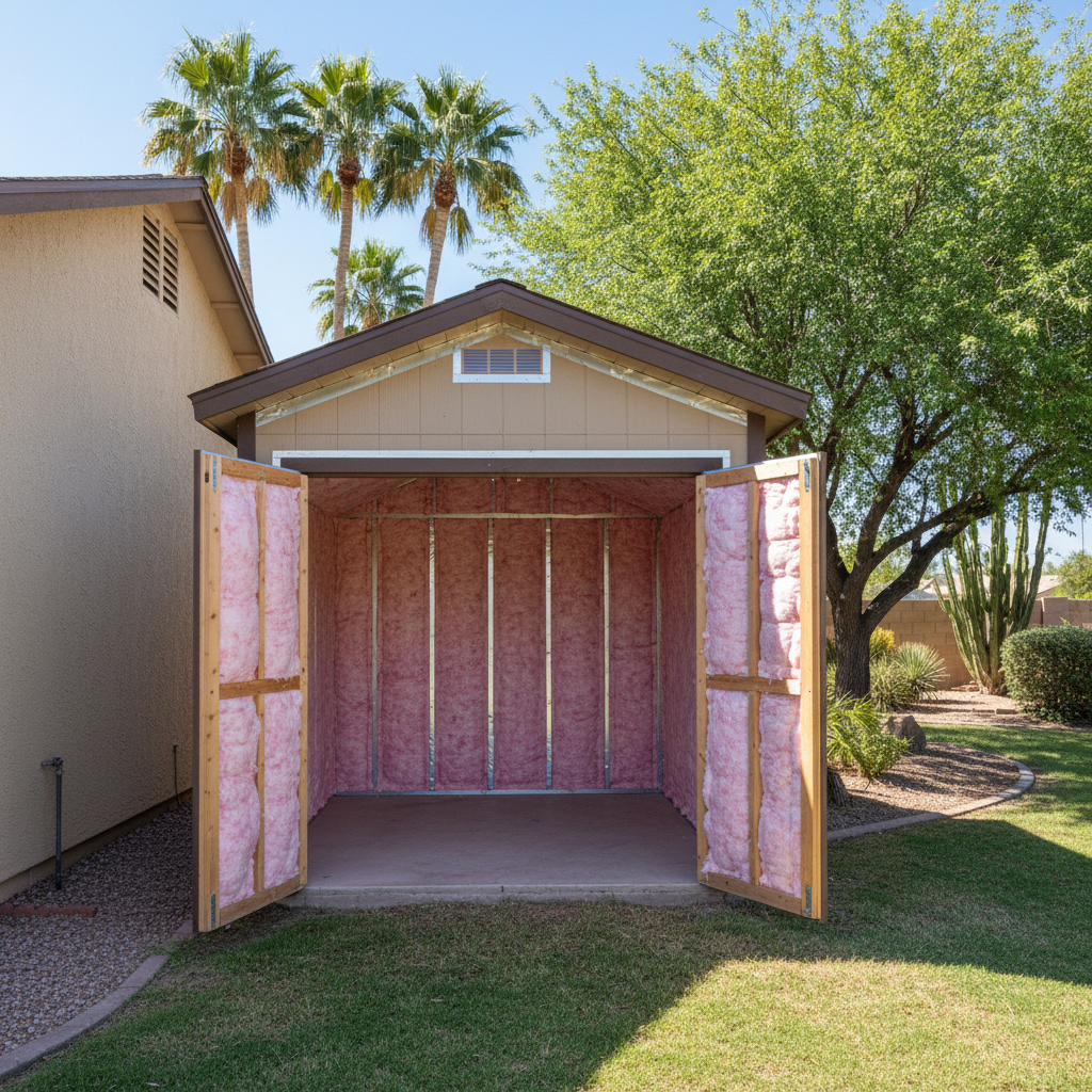 Completed shed insulation work at a residential property in Mesa, AZ